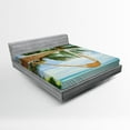 thumbnail image 1 of Ambesonne Beach Fitted Sheet, Ocean Sandy Shore Palm, Queen Size, Green Cream Blue, 1 of 2