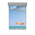 thumbnail image 1 of Ambesonne Beach Fitted Sheet & Pillow Sham Set, Chair Umbrella Relaxing, Full, Turquoise Beige, 1 of 2