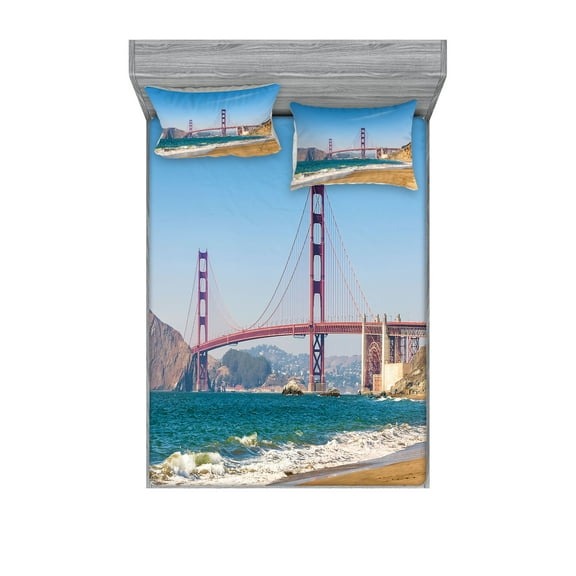 Ambesonne Beach Fitted Sheet & Pillow Sham Set, Coastline Seascape Ocean, Full, Blue Turquoise