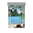 thumbnail image 1 of Ambesonne Beach Fitted Sheet & Pillow Sham Set, Palms and Ocean Summer, Full, White Green and Blue, 1 of 2