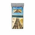 thumbnail image 1 of Ambesonne Beach Fitted Sheet & Pillow Sham Set, Perdido Beach Long Pier, Twinxl, Cream Blue, 1 of 2