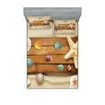 thumbnail image 1 of Ambesonne Beach Fitted Sheet & Pillow Sham Set, Rustic Board Seashells, Queen, Multicolor, 1 of 2
