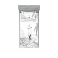 thumbnail image 1 of Ambesonne Beach Fitted Sheet & Pillow Sham Set, Sketch with Boat Palms, Twin, Black and White, 1 of 2