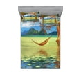 thumbnail image 1 of Ambesonne Beach Fitted Sheet & Pillow Sham Set, Trees in Tropical Land, Queen, Multicolor, 1 of 2