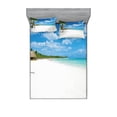 thumbnail image 1 of Ambesonne Beach Fitted Sheet & Pillow Sham Set, Tropical Island Seashore, Full, Blue White Green, 1 of 2