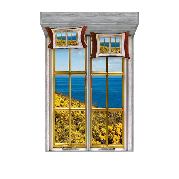 Ambesonne Beach Fitted Sheet & Pillow Sham Set, Tropical Scenery Holiday, Queen, Cream Blue White