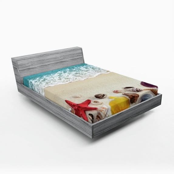 Ambesonne Beach Fitted Sheet, Sea Shells on Sandy Coast, Full Size, Multicolor