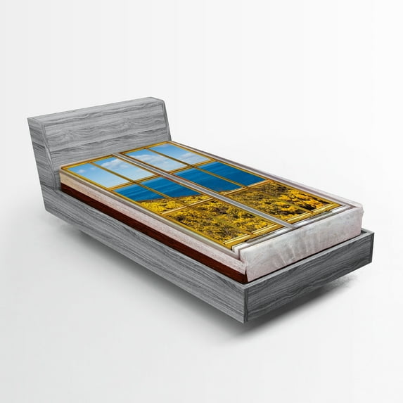 Ambesonne Beach Fitted Sheet, Tropical Scenery Holiday, Twin XL Size, Cream Blue White