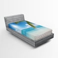 thumbnail image 1 of Ambesonne Beach Fitted Sheet, Tropical Seashore Palms, Twin XL Size, Fern Green Sky Blue, 1 of 3