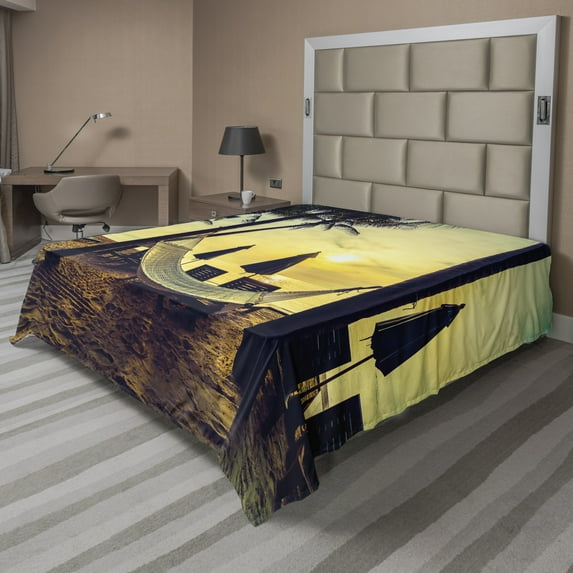 Ambesonne Beach Flat Sheet, Coconut Exotic Palm Trees, Queen Size, Multicolor