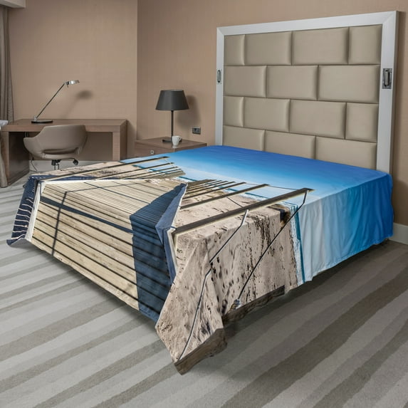 Ambesonne Beach Flat Sheet, Mediterranean Heaven, California King, Cream Blue