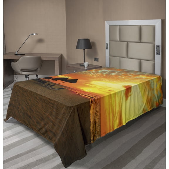 Ambesonne Beach Flat Sheet, Romantic Sunset Scenery, Twin Size, Orange Yellow