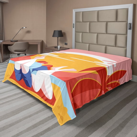 Ambesonne Beach Flat Sheet, Summer Cartoon Young Couple, Full Size, Multicolor