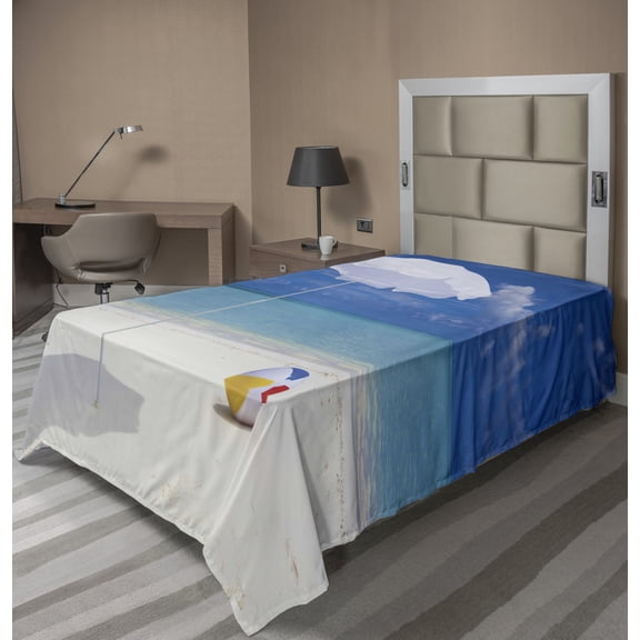 Ambesonne Beach Flat Sheet, Summer Season Vibes Sea, Twin Size, White Cream Blue