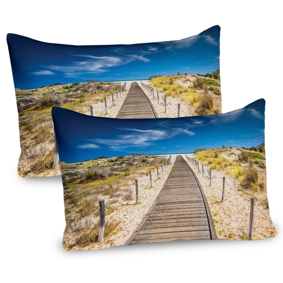 Ambesonne Beach Pillow Sham 2 Pack, Idyllic Tranquil Shore, 26"x20", Cream Blue