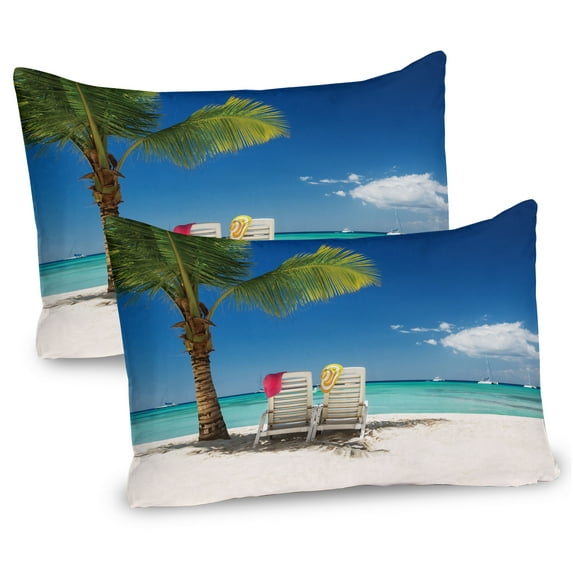 Ambesonne Beach Pillow Sham 2 Pack, Relaxing Panorama Sea, 30"x20", Green Blue