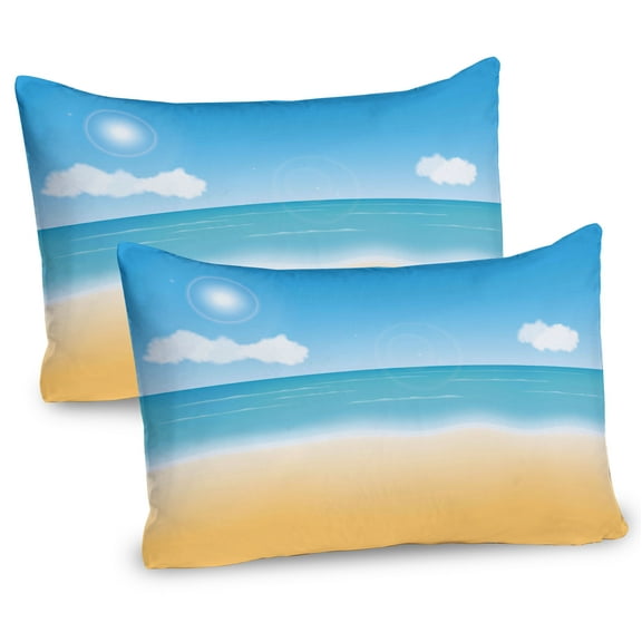 Ambesonne Beach Pillow Sham 2 Pack, Relaxing Sunny Seaside, 30"x20", Sand Brown Sky Blue