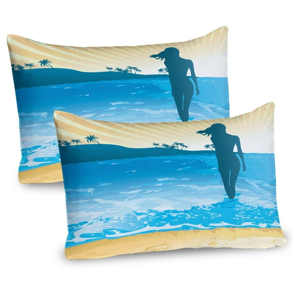 Ambesonne Beach Pillow Sham 2 Pack, Sea Shore Ocean Summer, 36"x20", Slate Blue Sky Blue