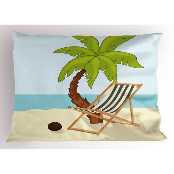 Ambesonne Beach Pillow Sham, Cartoon Style Palm Tree, 26" X 20", Multicolor