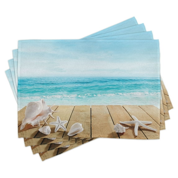 Ambesonne Beach Place Mats Set of 8, Sunshine Maldives Deck, Placemat 8 pcs, Pale Brown Beige