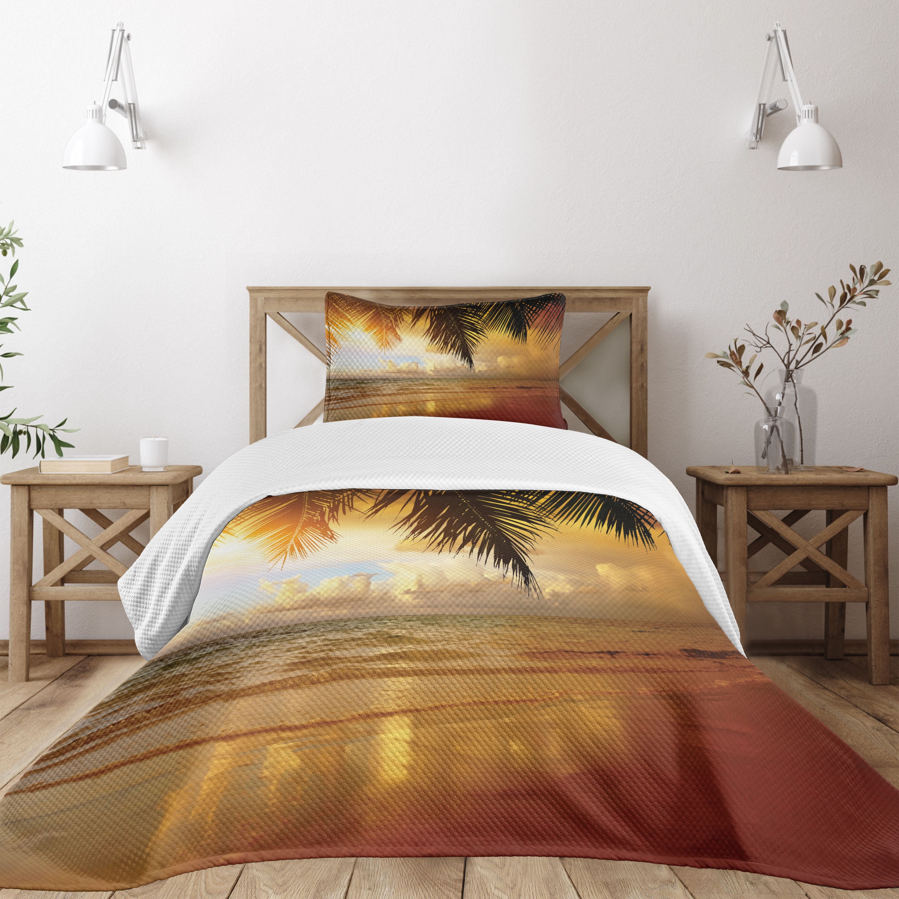 Sunset Caribbean Palms Twin Quilted Bedspread Set