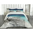 thumbnail image 1 of Ambesonne Beach Quilted Coverlet 3 Pcs, Seascape Theme Driftwood, Queen Size, Turquoise and Blue, 1 of 4