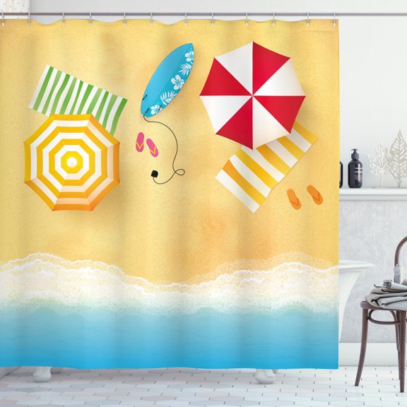 Ambesonne Beach Shower Curtain, Beach Waves Umbrella, 69"Wx84"L, Multicolor