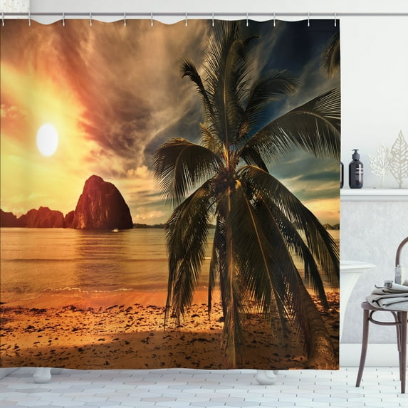 Ambesonne Beach Shower Curtain, Havana Seashore Sunny, 69"Wx70"L, Dark Green Pale Brown