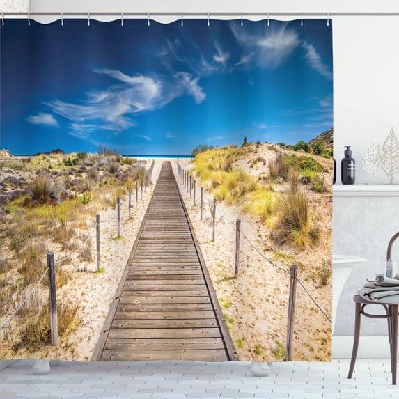 Ambesonne Beach Shower Curtain, Idyllic Tranquil Shore, 69"Wx75"L, Cream Blue