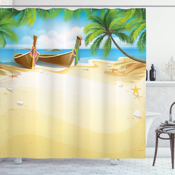 Ambesonne Beach Shower Curtain, Paradise Island Tropical, 69"Wx75"L, Multicolor