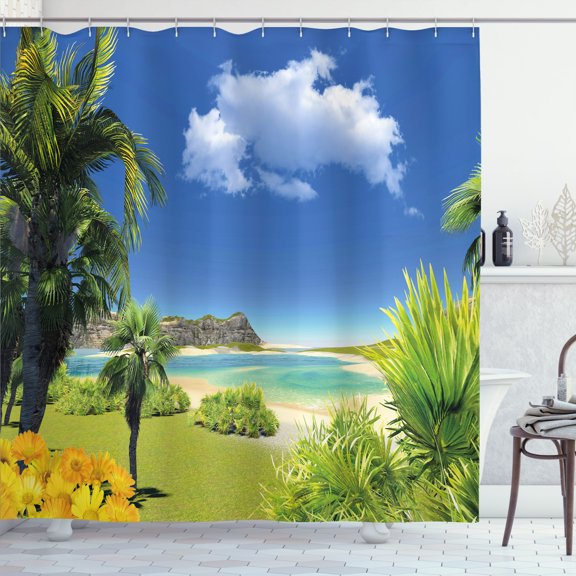 Ambesonne Beach Shower Curtain, Paradise Palms Island, 69"Wx84"L, Multicolor