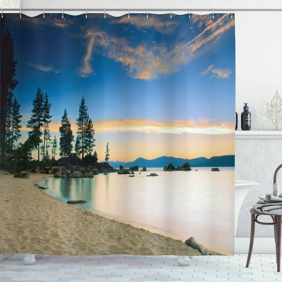 Ambesonne Beach Shower Curtain, Peaceful Paradise Trees, 69"Wx70"L, Blue Cream