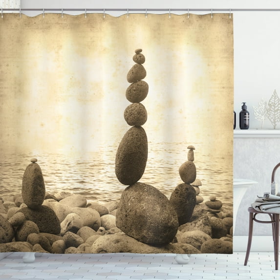 Ambesonne Beach Shower Curtain, Rocks Calm Sepia Art, 69"Wx84"L, Beige Brown
