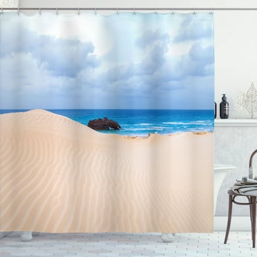 Ambesonne Beach Shower Curtain, Wreck Boat on the Coast, 69"Wx84"L, Blue Cream