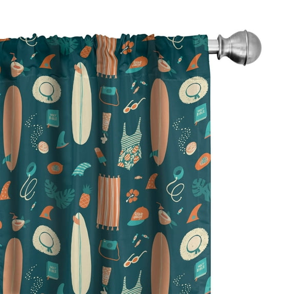 Ambesonne Beach Theme 4-Panel Curtains, Retro Design Hawaiian, 56"x84", Teal Salmon