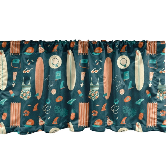 Ambesonne Beach Theme Window Valance, Retro Design Hawaiian, 54" X 12", Teal Salmon