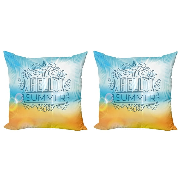 Ambesonne Beach Throw Pillow Cover 2 Pack, Abstract Sunny Seashore, 18", Pale Blue and Marigold