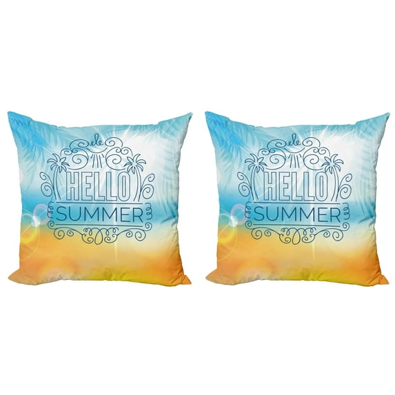 Ambesonne Beach Throw Pillow Cover 2 Pack, Abstract Sunny Seashore, 20", Pale Blue and Marigold