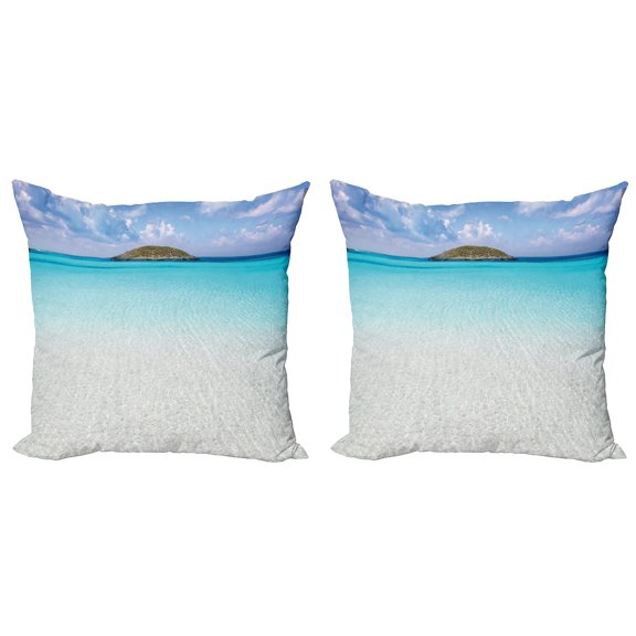 Ambesonne Beach Throw Pillow Cover 2 Pack, Carribean Ocean Island, 18", Cream Turquoise