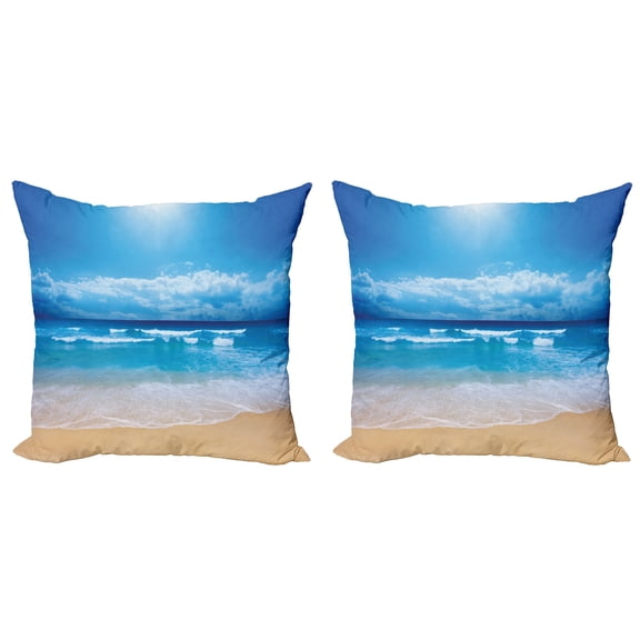 Ambesonne Beach Throw Pillow Cover 2 Pack, Cloudy Sky in Sea Summer, 18", Sand Brown Blue