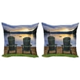 thumbnail image 1 of Ambesonne Beach Throw Pillow Cover 2 Pack, Lakeside at Sunset Park, 16", Navy Green, 1 of 5