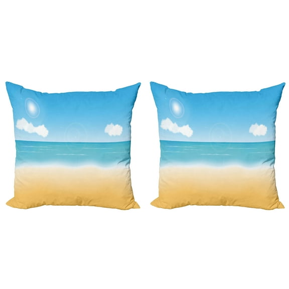 Ambesonne Beach Throw Pillow Cover 2 Pack, Relaxing Sunny Seaside, 16", Sand Brown Sky Blue