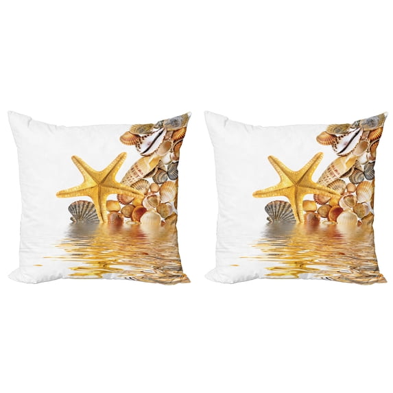 Ambesonne Beach Throw Pillow Cover 2 Pack, Sea Shells and Starfish, 16", Earth Yellow Cream