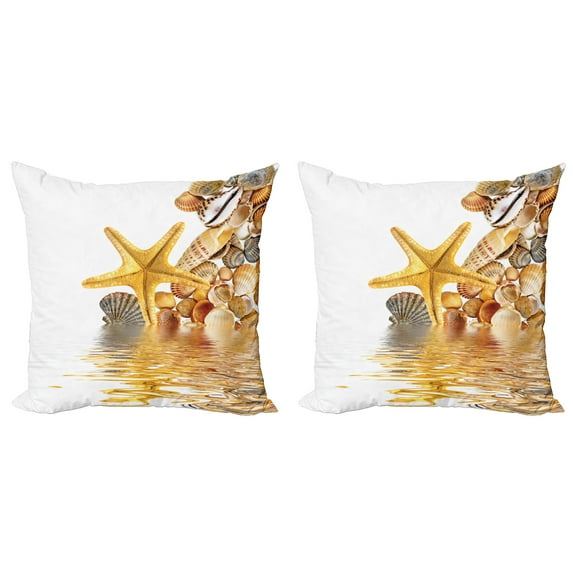 Ambesonne Beach Throw Pillow Cover 2 Pack, Sea Shells and Starfish, 18", Earth Yellow Cream