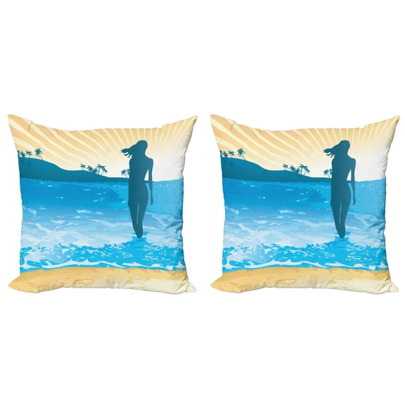 Ambesonne Beach Throw Pillow Cover 2 Pack, Sea Shore Ocean Summer, 20", Slate Blue Sky Blue