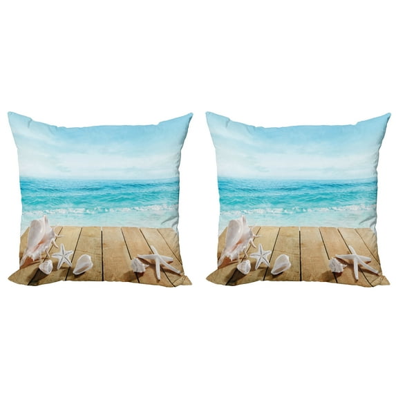 Ambesonne Beach Throw Pillow Cover 2 Pack, Sunshine Maldives Deck, 24", Pale Brown Beige