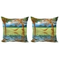 thumbnail image 1 of Ambesonne Beach Throw Pillow Cover 2 Pack, Trees in Tropical Land, 24", Multicolor, 1 of 6