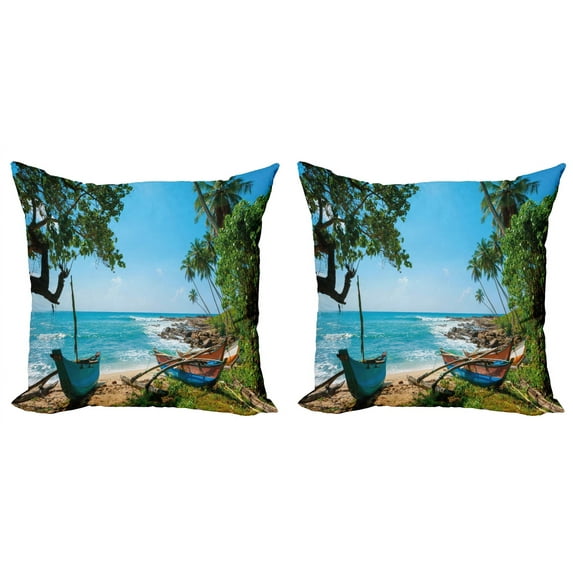 Ambesonne Beach Throw Pillow Cover 2 Pack, Tropical Ocean Scenery, 18", Green and Blue