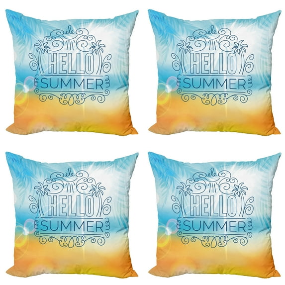 Ambesonne Beach Throw Pillow Cover 4 Pack, Abstract Sunny Seashore, 24", Pale Blue and Marigold