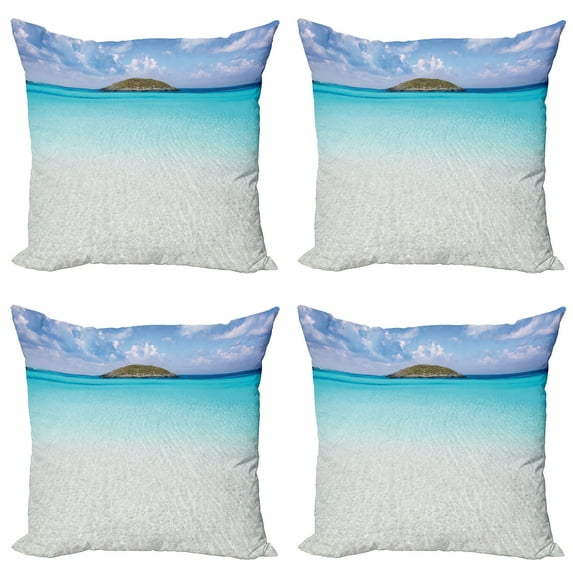 Ambesonne Beach Throw Pillow Cover 4 Pack, Carribean Ocean Island, 24", Cream Turquoise